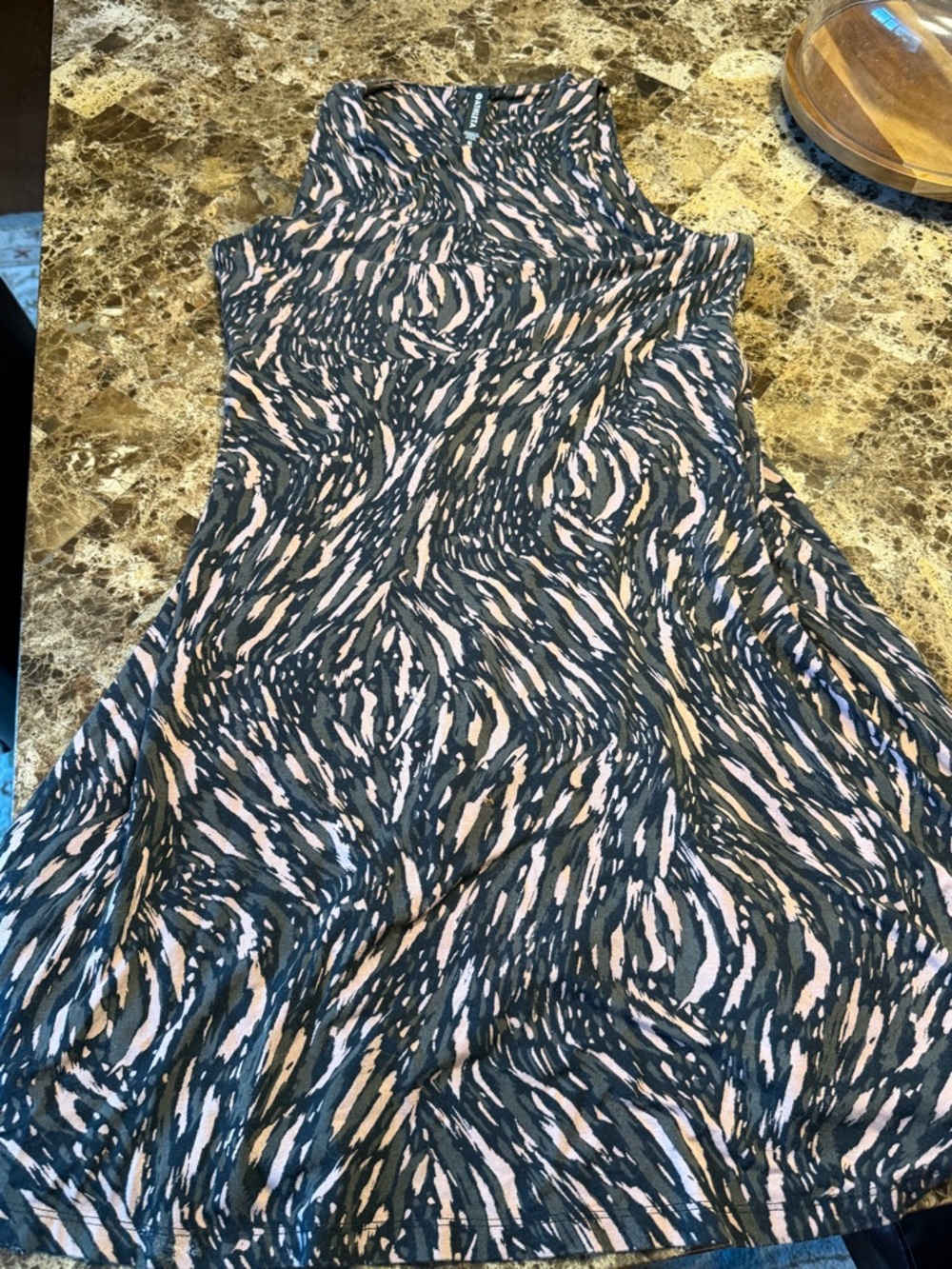 Athleta Sleeveless A-Line Dress in Pink & Black Swirl Print